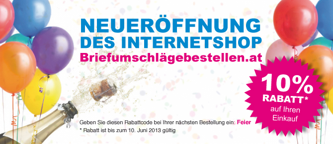 Neueröffnung des Internetshop Briefumschlägenbestellen.at