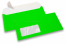 Neon Kuverts - Grün, mit Fenster 45 x 90 mm, Fensterposition 20 mm von der Linkerseite und 15 mm von unten | Briefumschlaegebestellen.at
