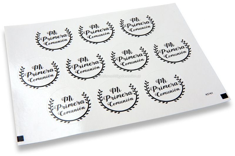 Kommunion-Verschlusssiegel - mi primera comunión weiß mit schwarzen Kranz