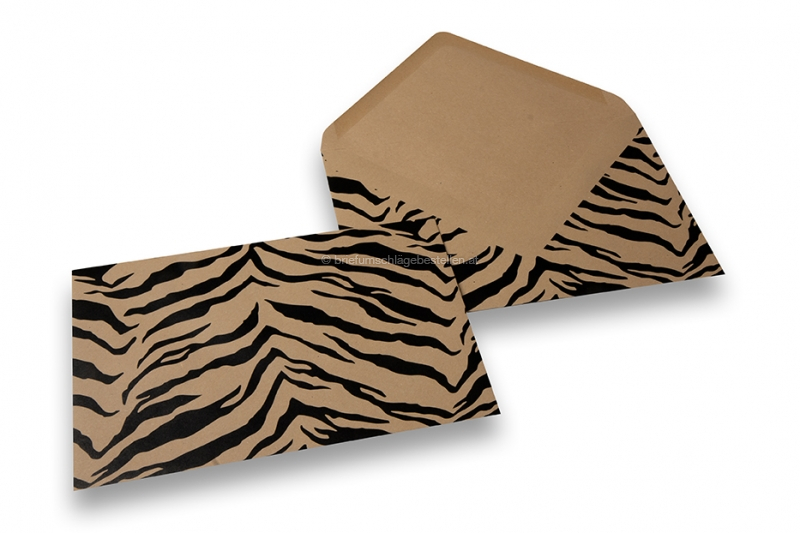 Kuverts mit Tiermotiv - Braunes Kraftpapier, Schwarz, Tigerdruck