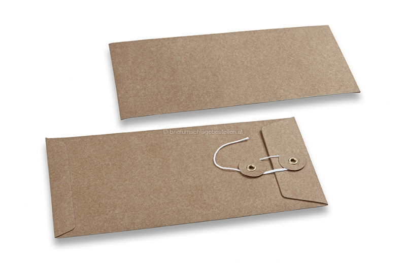 Kartonverpackung mit Kordelverschluss - 110 x 220 mm, braun-kraft