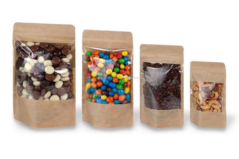 Standbodenbeutel aus Kraftpapier mit großem Fenster