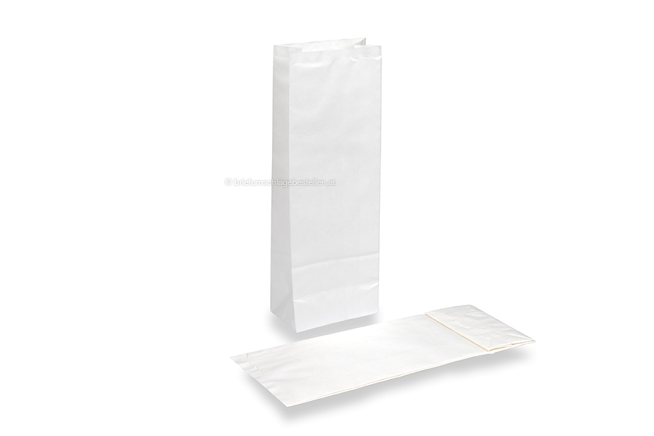 Blockbodenbeutel aus Kraftpapier Weiß - 105 x 65 x 298 mm ohne Fenster, 500 ml