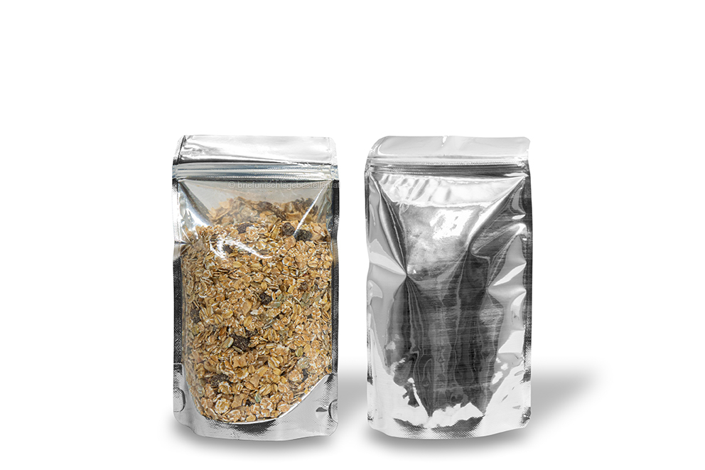 Metallic transparente Standbodenbeutel - Silber metallic, 130 x 225 x 70 mm - 500 ml