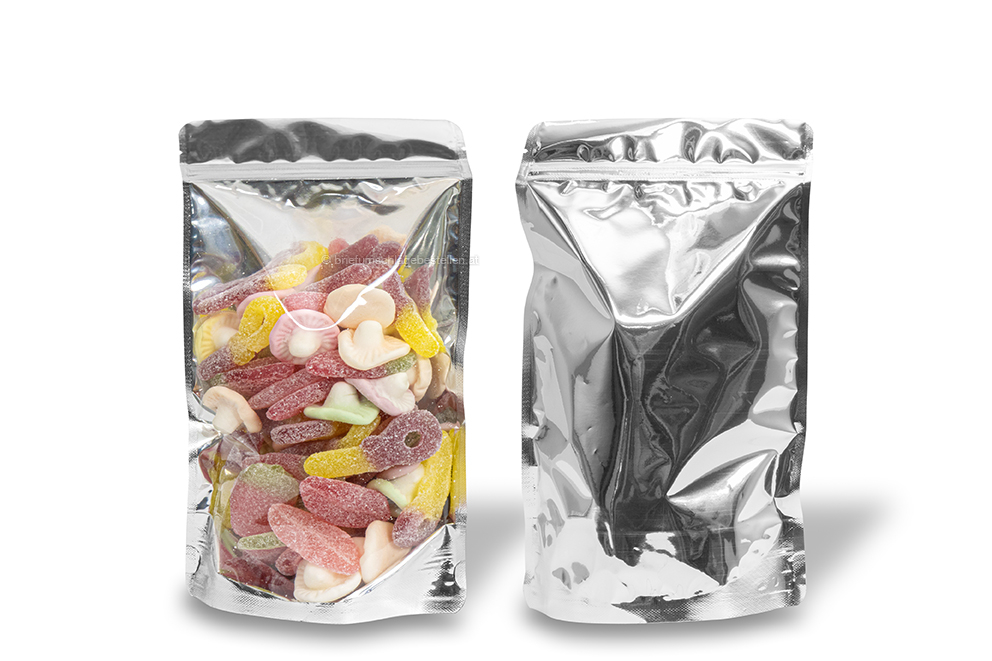 Metallic transparente Standbodenbeutel - Silber metallic, 160 x 270 x 80 mm - 750 ml